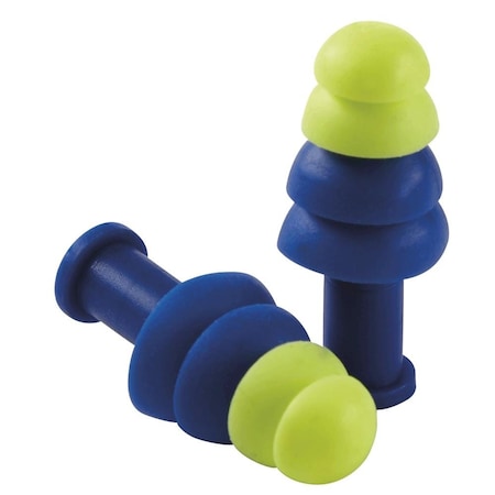 Sellstrom Reusable Non-Allergenic polymer Ear Plugs, Tapered Shape, 27 dB, Blue/High Visibility Green S23420